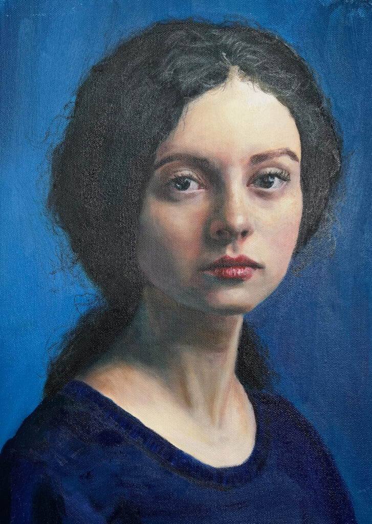 Oil Painting on a woman in blue