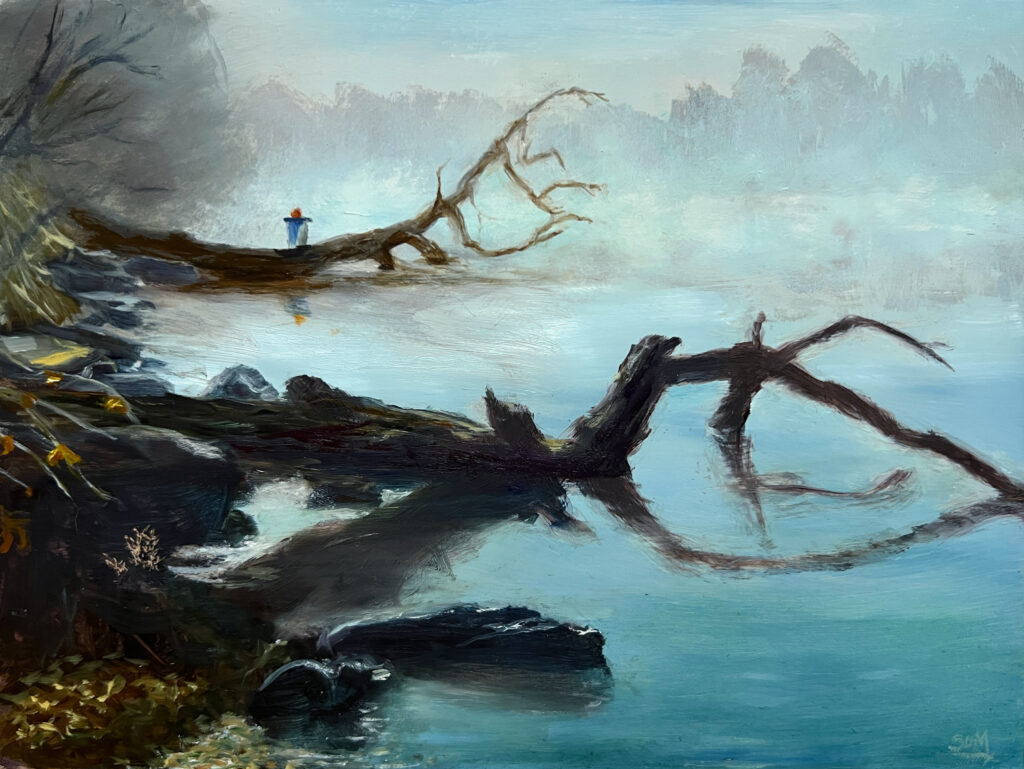 Étang 2 Oil painting of an atmospheric Etang on Aluminum