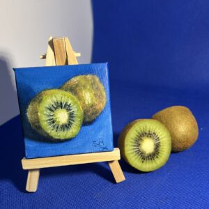 Mini oil painting of a kiwi