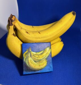 Mini oil painting of a bunch of bananas